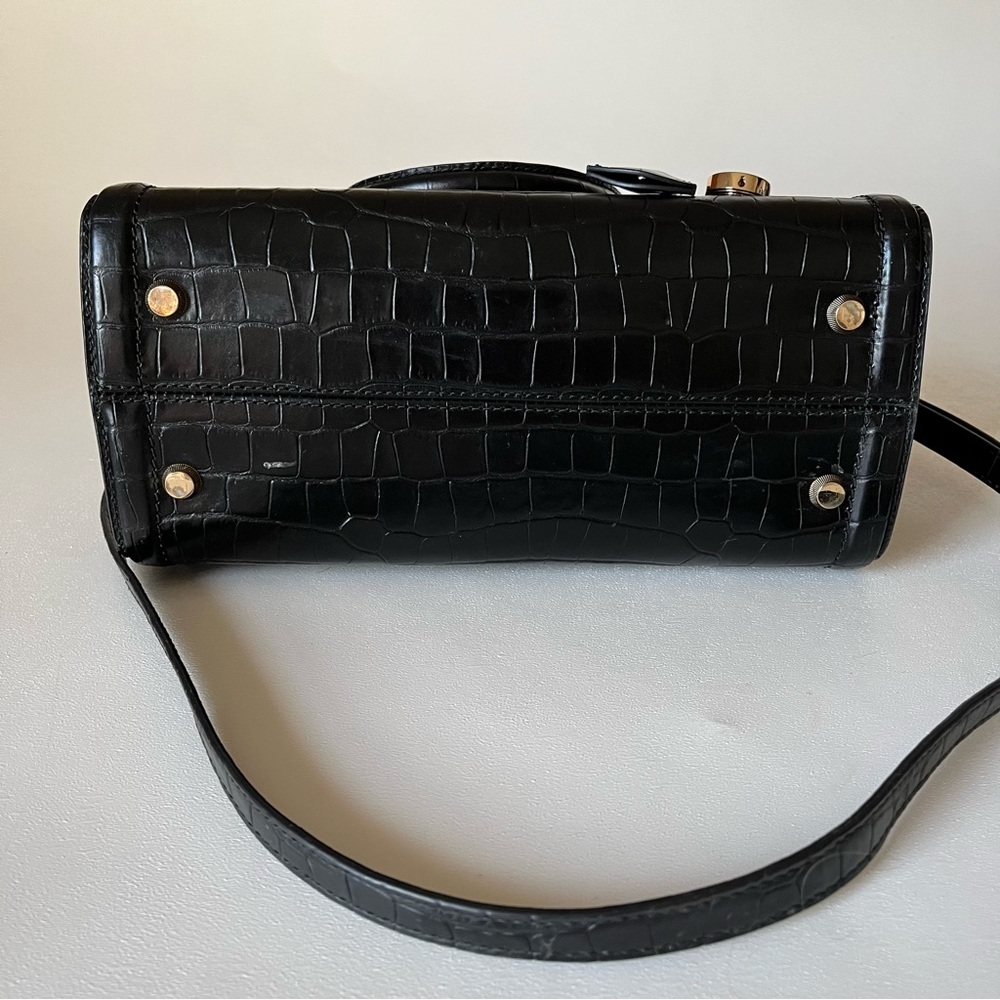 Michael Kors Zoe Crocodile Embossed Leather Satchel Bag Gold Hardware - Picture 9 of 11